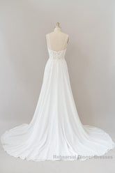 Long A-line Sweetheart Spaghetti Strap Appliques Chiffon Wedding Dresses